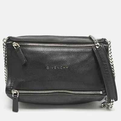 Pre-owned Givenchy Black Leather Mini Pandora Chain Shoulder Bag