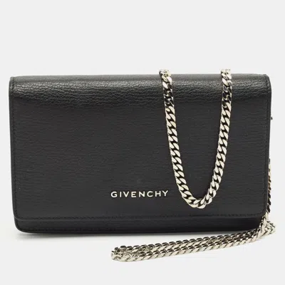 Pre-owned Givenchy Black Leather Pandora Wallet On Chain