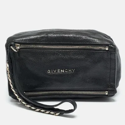Pre-owned Givenchy Black Leather Pandora Wristlet Clutch