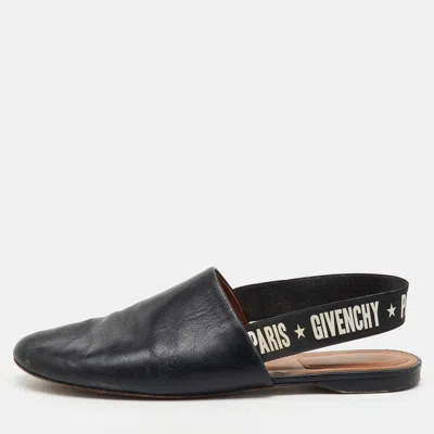 Pre-owned Givenchy Black Leather Rivington Logo Slingback Flats Size 37