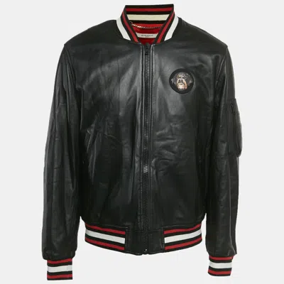 Pre-owned Givenchy Black Leather Rottweiler Patch Bomber Jacket 3xl