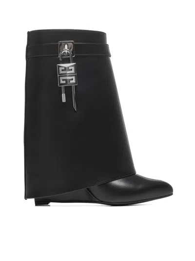 GIVENCHY BLACK LEATHER SHARK LOCK ANKLE BOOTS