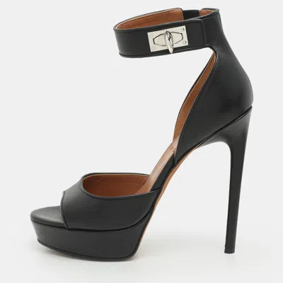 Pre-owned Givenchy Black Leather Shark Lock Ankle Strap Platform Sandals Size 38