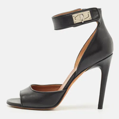 Pre-owned Givenchy Black Leather Shark Lock Ankle Strap Sandals Size 38