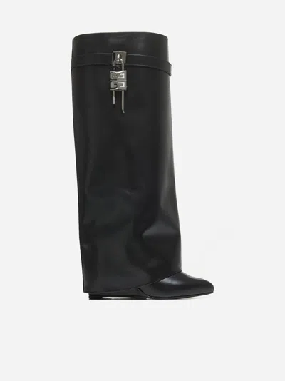 GIVENCHY BLACK LEATHER SHARK LOCK BOOTS