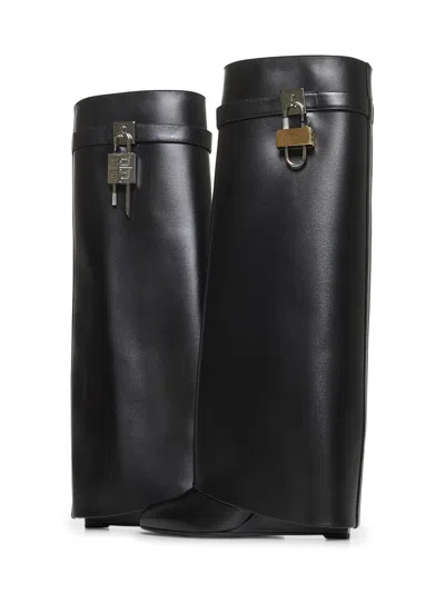 GIVENCHY BLACK LEATHER SHARK LOCK BOOTS