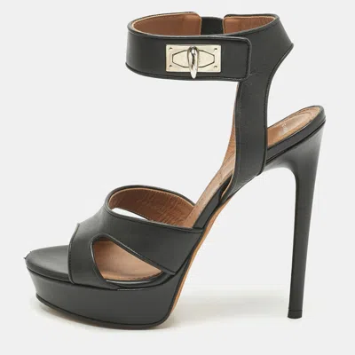 Pre-owned Givenchy Black Leather Shark Tooth Ankle Strap Sandals Size 38.5