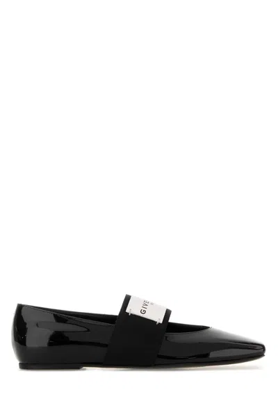 GIVENCHY BLACK LEATHER SQUARED BALLERINAS