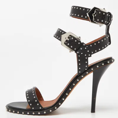 Pre-owned Givenchy Black Leather Studded Ankle Strap Sandals Size 39.5