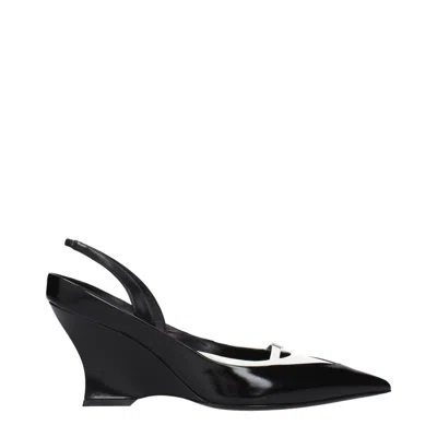 GIVENCHY BLACK LEATHER WEDGE SANDALS