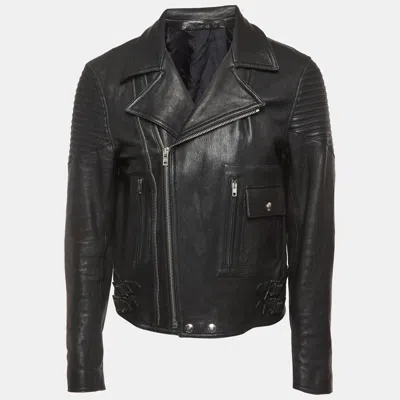 Pre-owned Givenchy Black Leather Zip Up Biker Jacket Xl