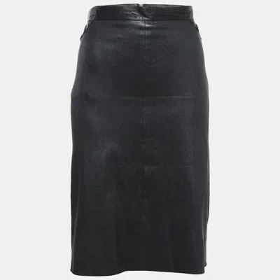 Pre-owned Givenchy Black Leather Zip-up Skirt L