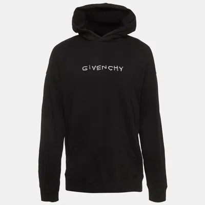 Pre-owned Givenchy Black Logo Embroidered Distressed Cotton Knit Hoodie Xl