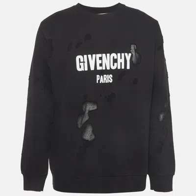 Pre-owned Givenchy Black Logo Graphic Cotton Knit Distressed Sweatshirt L