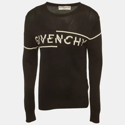 Pre-owned Givenchy Black Logo Intarsia Knit Crewneck Sweater M