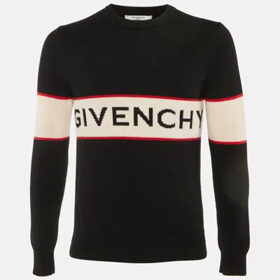 Pre-owned Givenchy Black Logo Intarsia Wool Knit Sweater S