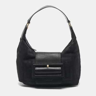 Pre-owned Givenchy Black Logo Jacquard Nylon Hobo
