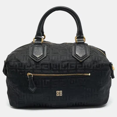 Pre-owned Givenchy Black Logo Jacquard Nylon Satchel