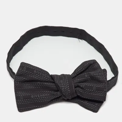 Pre-owned Givenchy Black Logo Pattern Silk Bow Tie
