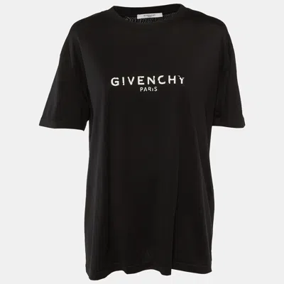 Pre-owned Givenchy Black Logo Print Cotton Crew Neck T-shirt L
