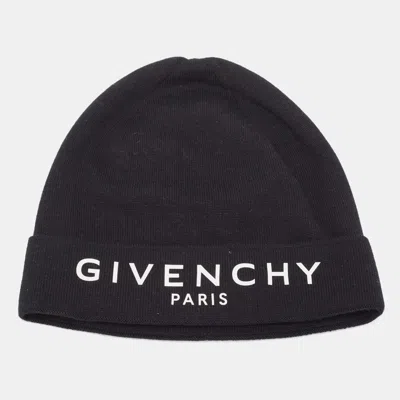 Pre-owned Givenchy Black Logo Print Cotton Knit Beanie