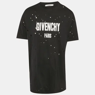 Pre-owned Givenchy Black Logo Print Jersey Distressed T-shirt M