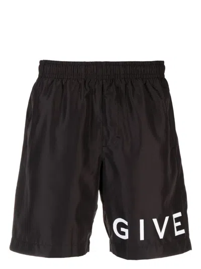 Givenchy Black Logo Swim Shorts In Brown