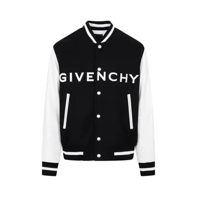 Givenchy Black Logo Wool Bomber Jacket For Men