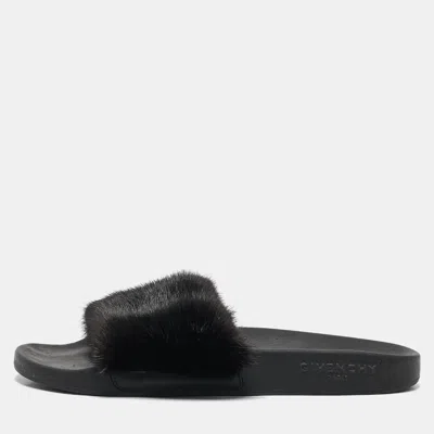 Pre-owned Givenchy Black Mink Fur Flat Slides Size 39