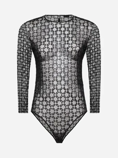 GIVENCHY BLACK MONOGRAM 72 TULLE BODYSUIT