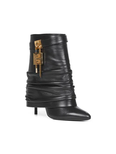 Givenchy Black Nappa Leather Shark Lock Stiletto Ankle Boots