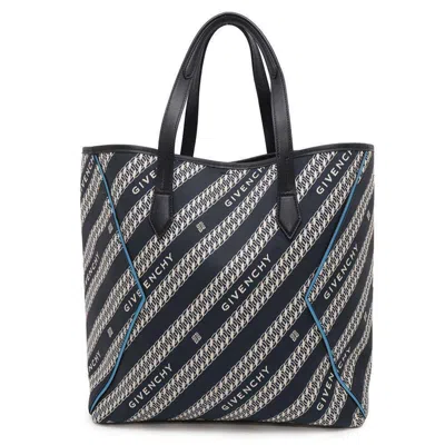 Pre-owned Givenchy Black Navy White Canvas Leather Tote Bag ()
