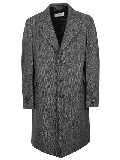 Givenchy Men Wool Blend Coat With Herringbone Motif In Multi