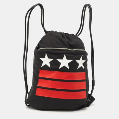 Pre-owned Givenchy Black Nylon Stars Stripes Drawstring Backpack