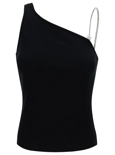 Givenchy Black One-shoulder Top With 4g Chain In Stretch Cotton Woman