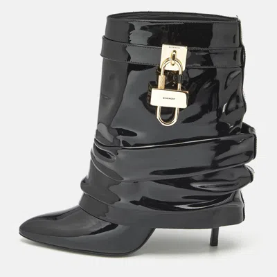 Pre-owned Givenchy Black Patent Leather Shark Lock Slouchy Ankle Length Boots Size 37