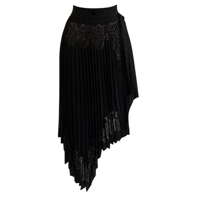 Pre-owned Givenchy Black Pleated Asymmetric Skirt With Stud Embellishments Ss2019 Size 38