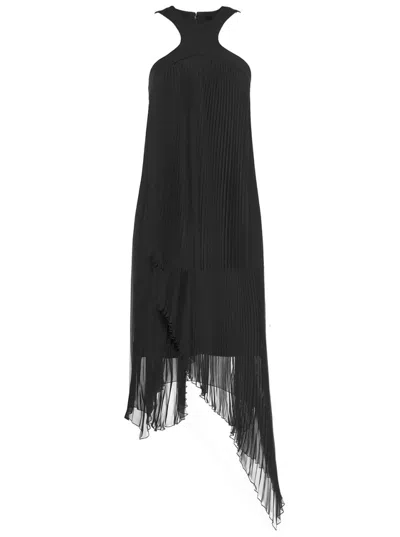 GIVENCHY BLACK PLEATED ASYMMETRICAL DRESS