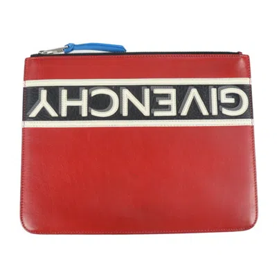 Pre-owned Givenchy Black Red Color White Leather Clutch Bag Handbag Pouch ()