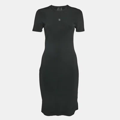 Pre-owned Givenchy Black Rib Knit Metal Logo Detail Mini Dress L