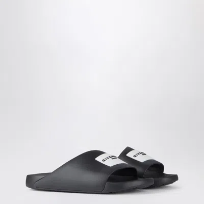 Givenchy Black Sandals With Wide Band And Contrasting Logo Patch In Rubber Man