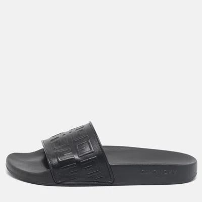 Pre-owned Givenchy Black Rubber Logo Flat Slide Sandals Size 39