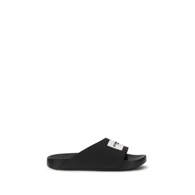 Givenchy Black Sandals With Wide Band And Contrasting Logo Patch In Rubber Man