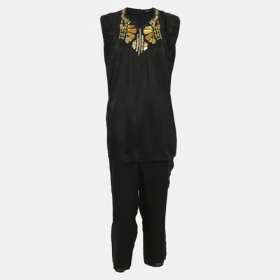 Pre-owned Givenchy Black Satin Crystal Embellished Tops And Trousers Set M