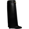 Givenchy Women Black Sandals With Logo Plaque On The Front And High Wedge Heel In Leather Woman In 001-black