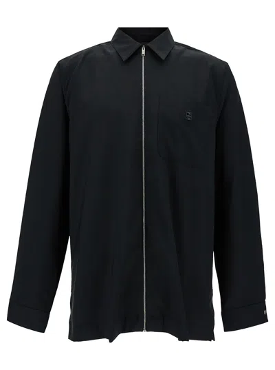 Givenchy Black Shirt With Zip Closure And 4g Logo In Wool Man
