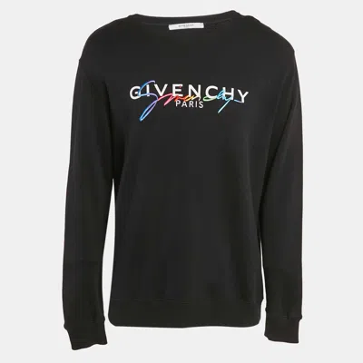 Pre-owned Givenchy Black Signature Embroidered Cotton Knit Crewneck Sweatshirt M