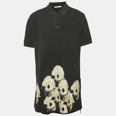 Pre-owned Givenchy Black Skull Printed Cotton Pique Polo T-shirt Xl