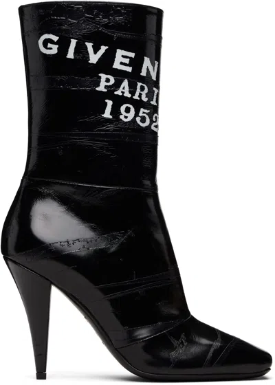 GIVENCHY BLACK SLICED SQUARE 'GIVENCHY' TAPE BOOTS