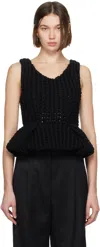 Givenchy Slim Fit Peplum Top In Waffle Wool In 001-black